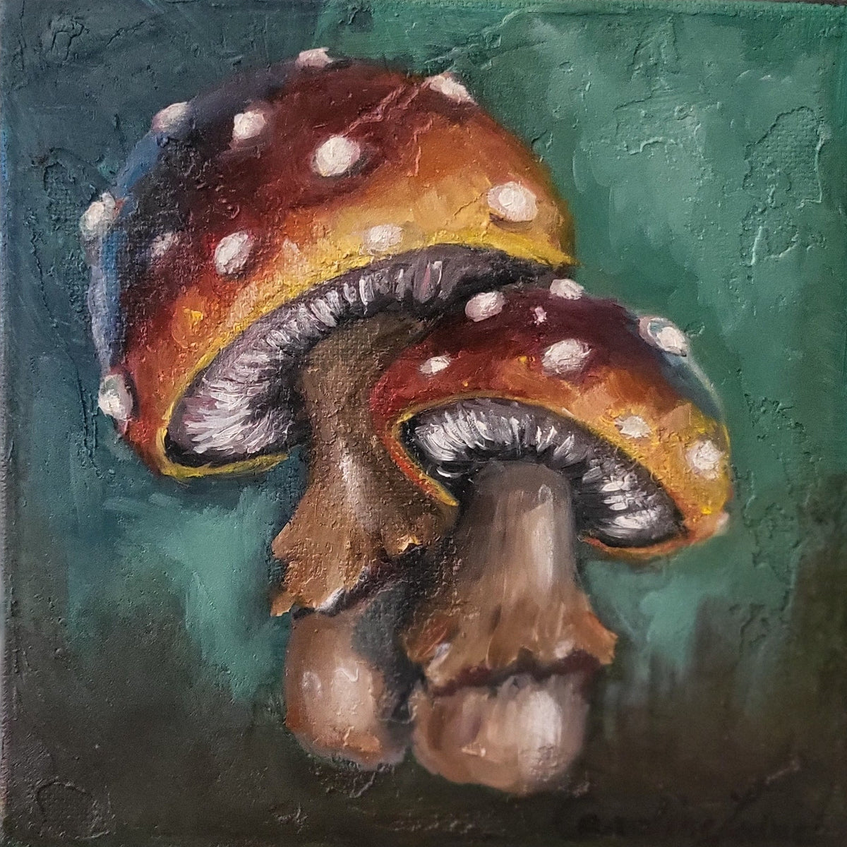 Champignons - 6 x 6 po - Toile galerie - Huile