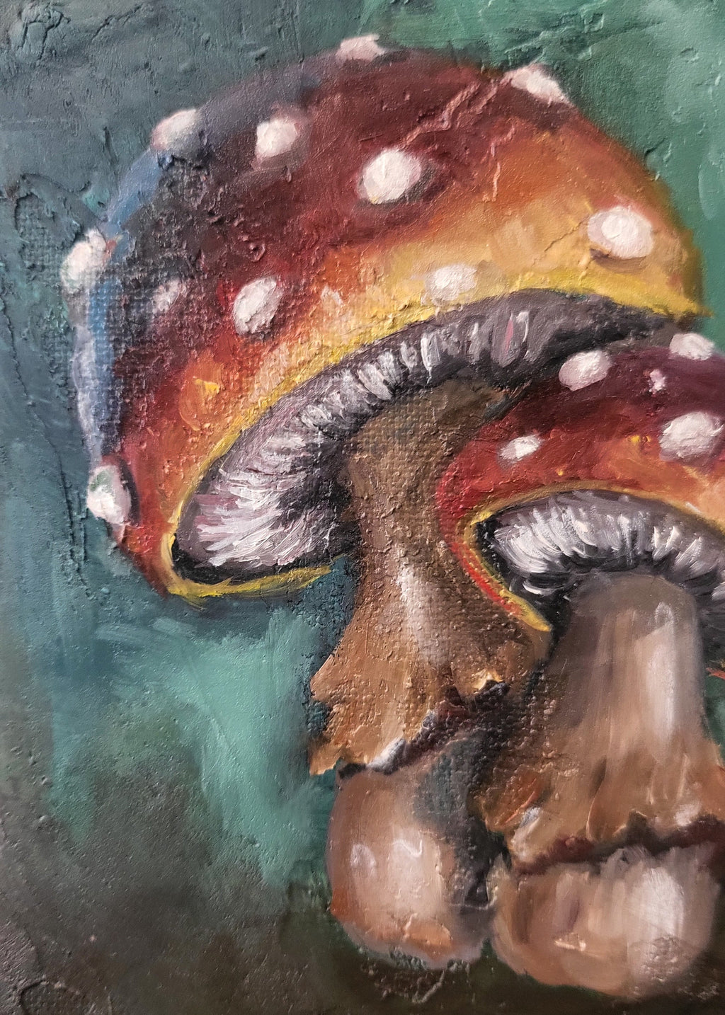 Champignons - 6 x 6 po - Toile galerie - Huile